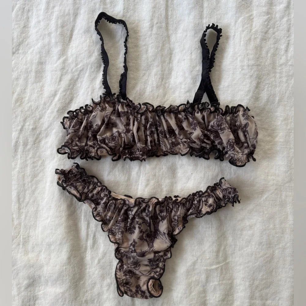 Free People Black and Cream Lace Bra Set - Picture 4 of 10